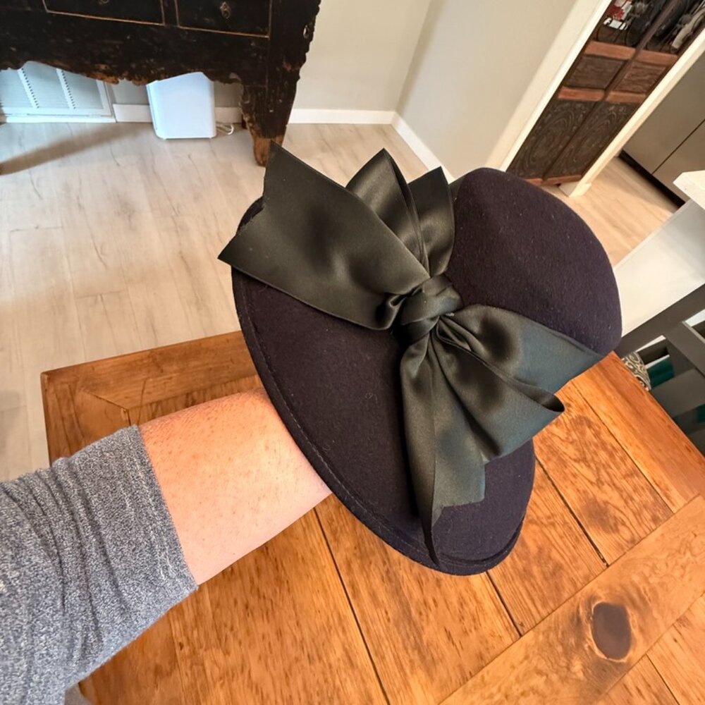 ERIC JAVITS Lily J Black Wide Brim Wool Hat w/ Satin Wrap Band&Bow WPL 5923